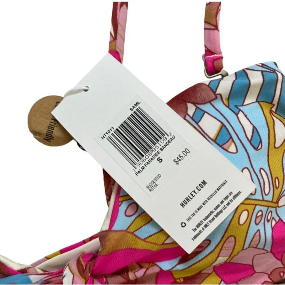 Hurley Swimwear‎ Women's Bikini Palm Paradise Bandeau Multicolor Size Small